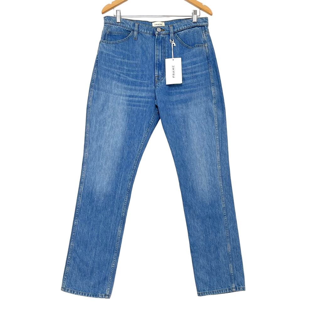 Frame True Straight Jeans in Riverwalk Sz 30 High Rise Medium Wash Rigid Denim
